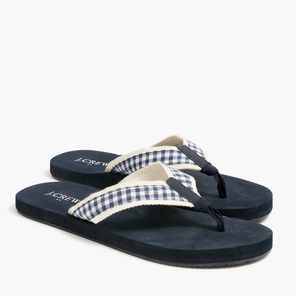** NEW J.Crew Navy Gingham Flip Flops Size 8